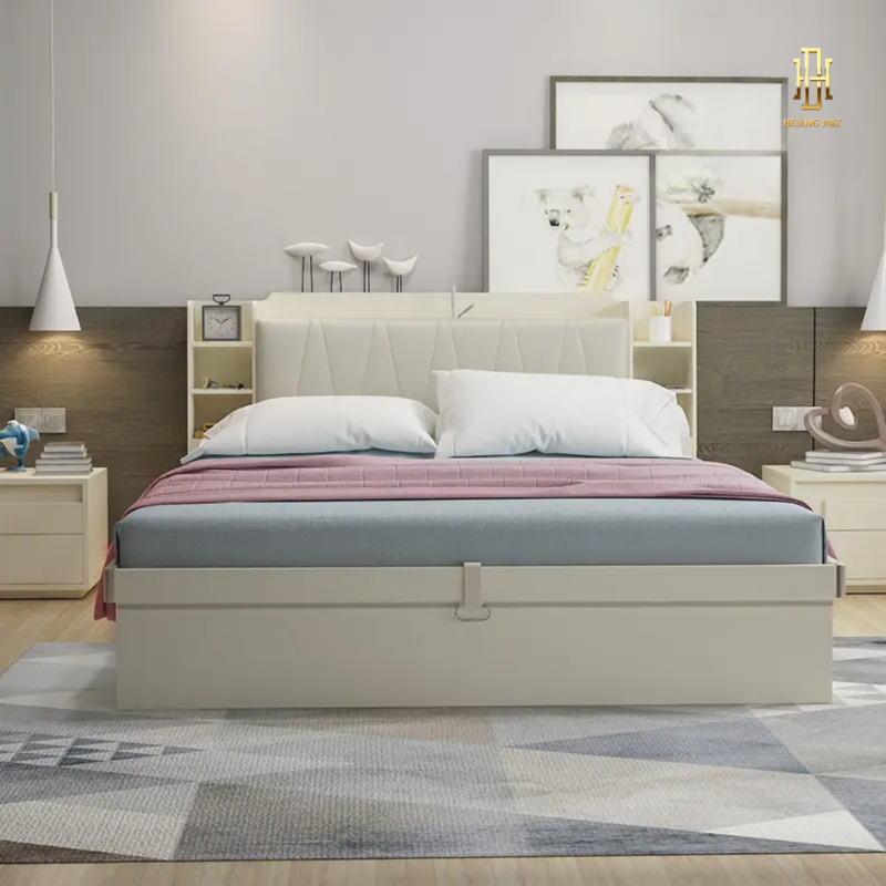 Giường ngủ gỗ MDF bọc nệm cao cấp Hoàng Đạt - GN008