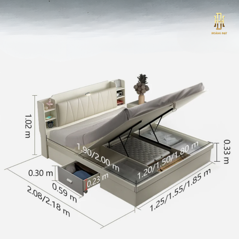 Giường ngủ gỗ MDF bọc nệm cao cấp Hoàng Đạt - GN008