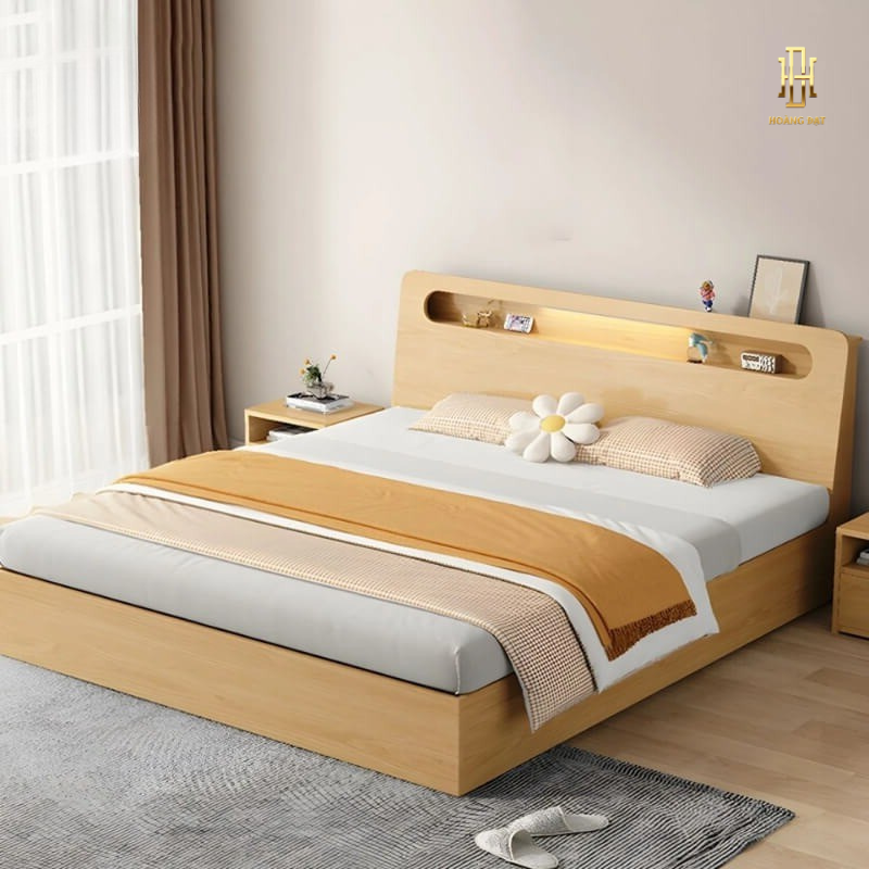Giường ngủ gỗ MDF (kèm led) cao cấp Hoàng Đạt - GN009