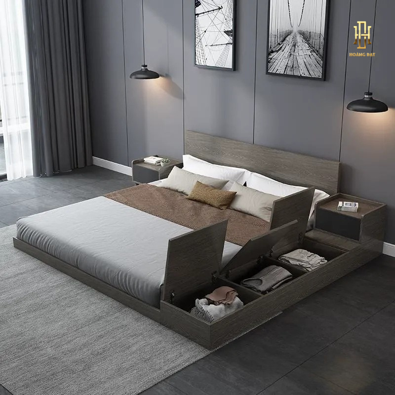 Giường ngủ gỗ MDF kèm tab cao cấp Hoàng Đạt - GN007