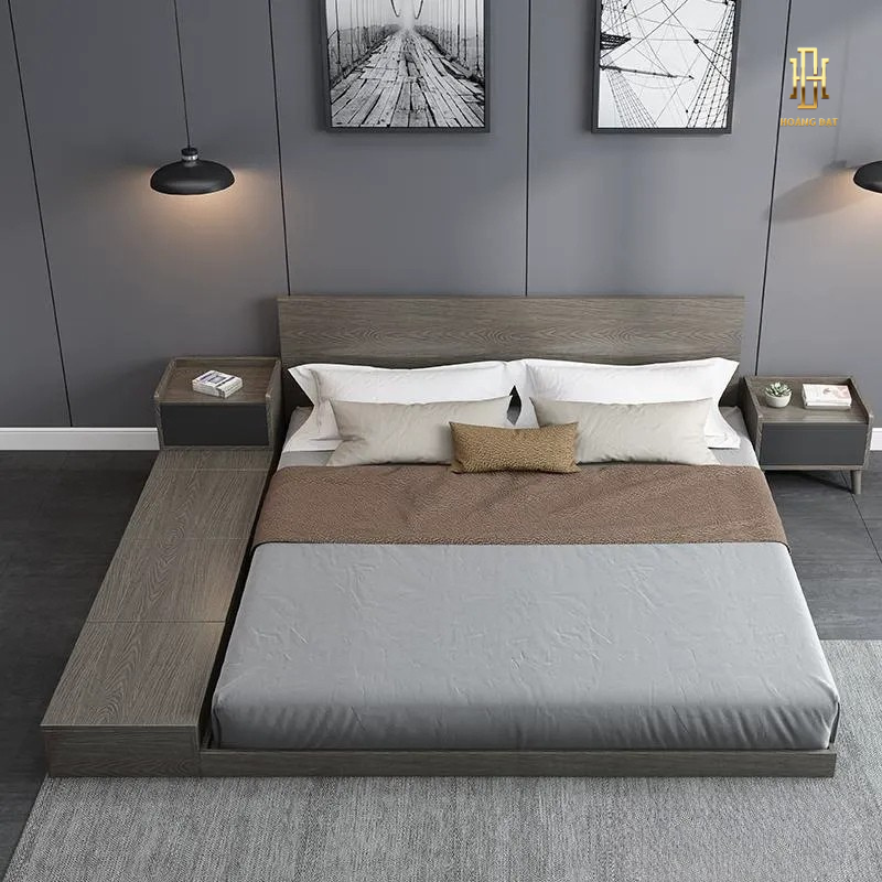 Giường ngủ gỗ MDF kèm tab cao cấp Hoàng Đạt - GN007