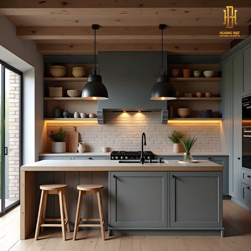 Tủ bếp hiện đại gỗ công nghiệp Hoàng Đạt - TBG016