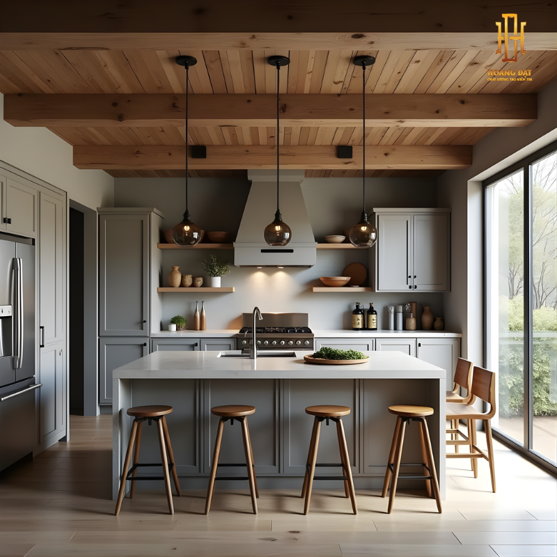 Tủ bếp hiện đại gỗ công nghiệp Hoàng Đạt - TBG016