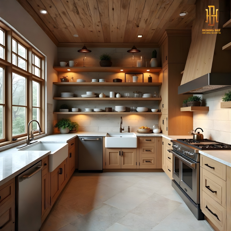 Tủ bếp hiện đại gỗ công nghiệp Hoàng Đạt - TBG017