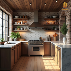 Tủ bếp hiện đại gỗ công nghiệp Hoàng Đạt - TBG017