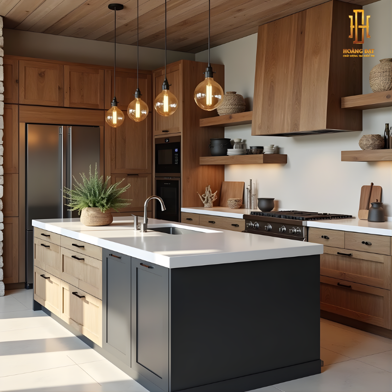 Tủ bếp hiện đại gỗ công nghiệp Hoàng Đạt - TBG018