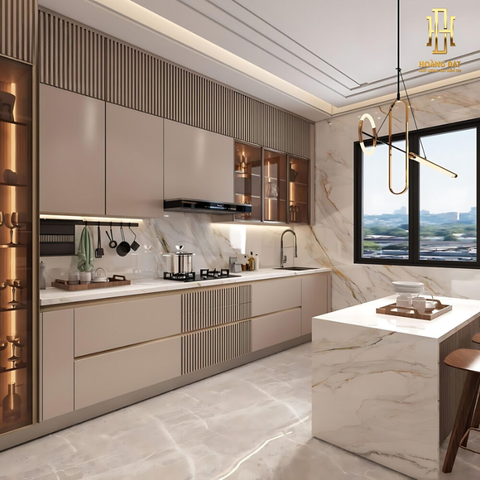 Tủ bếp hiện đại gỗ công nghiệp Hoàng Đạt - TBG020