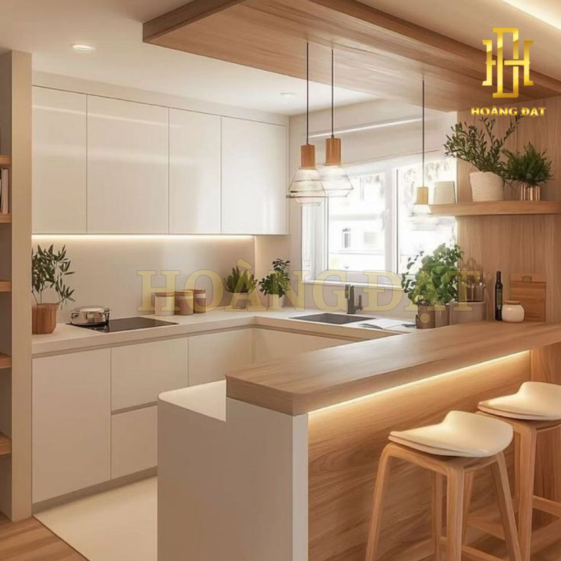 Tủ bếp hiện đại gỗ công nghiệp Hoàng Đạt - TBG010