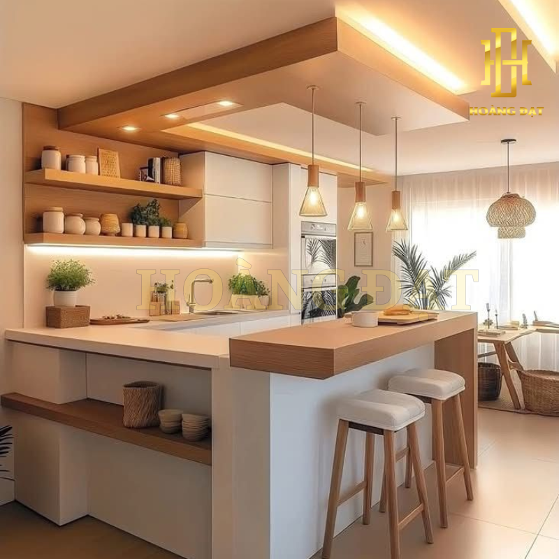 Tủ bếp hiện đại gỗ công nghiệp Hoàng Đạt - TBG010