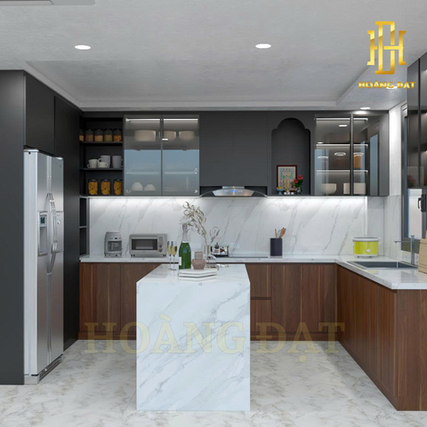 Tủ bếp hiện đại gỗ công nghiệp Hoàng Đạt - TBG012