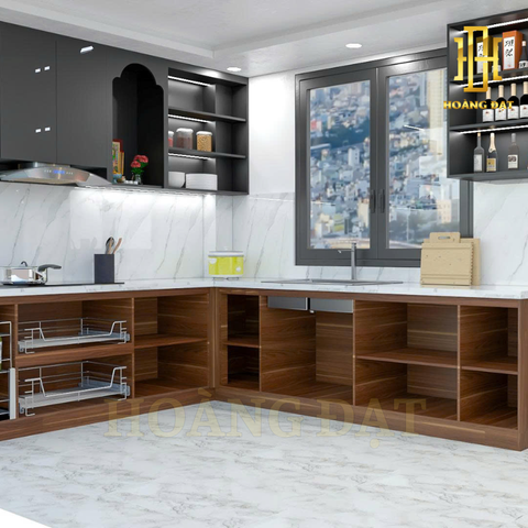 Tủ bếp hiện đại gỗ công nghiệp Hoàng Đạt - TBG012