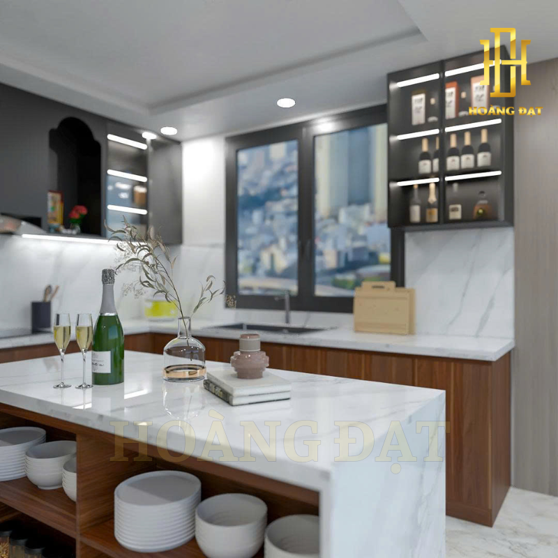Tủ bếp hiện đại gỗ công nghiệp Hoàng Đạt - TBG012