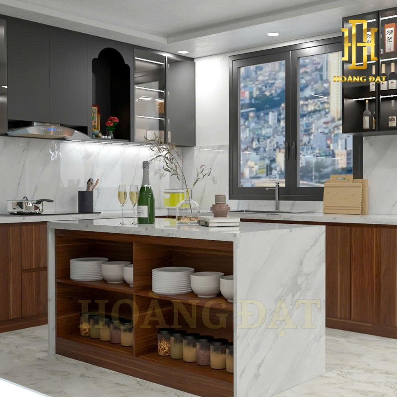 Tủ bếp hiện đại gỗ công nghiệp Hoàng Đạt - TBG012