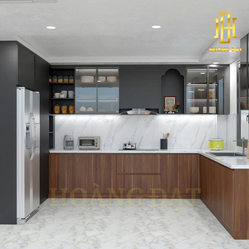 Tủ bếp hiện đại gỗ công nghiệp Hoàng Đạt - TBG012