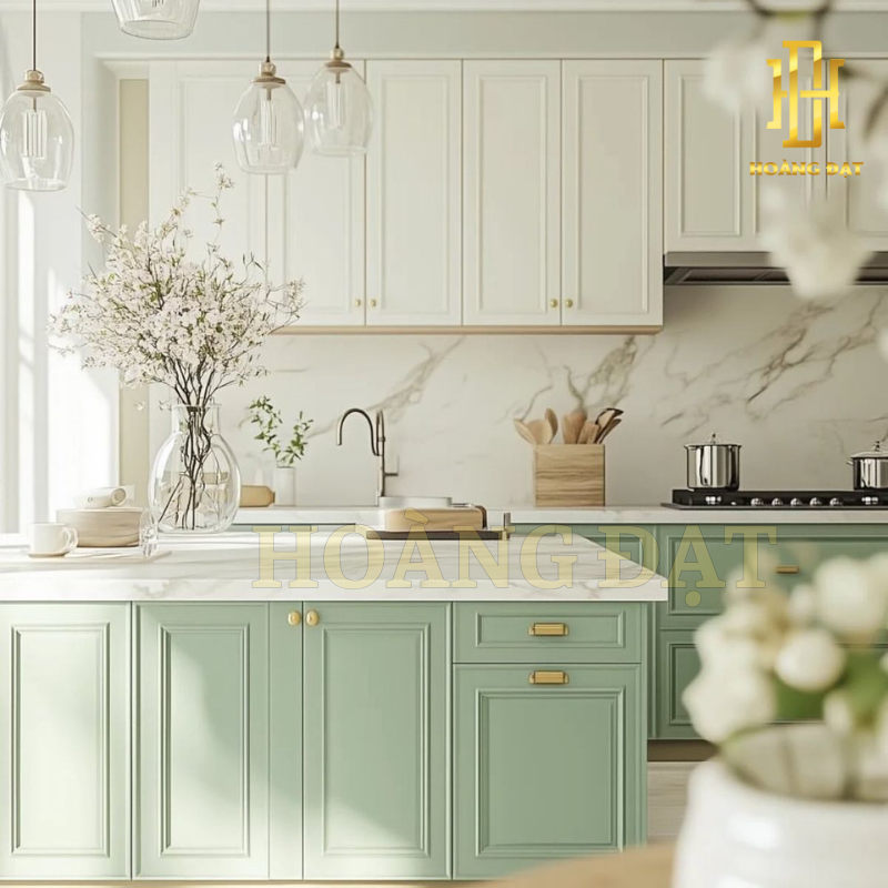 Tủ bếp hiện đại gỗ công nghiệp Hoàng Đạt - TBG008