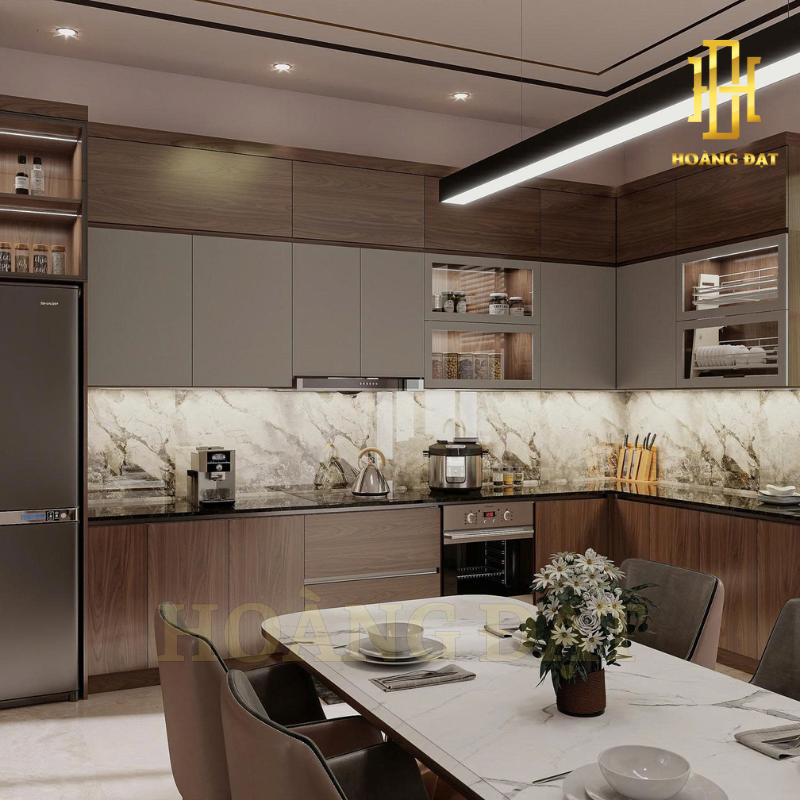 Tủ bếp hiện đại gỗ công nghiệp Hoàng Đạt - TBG011