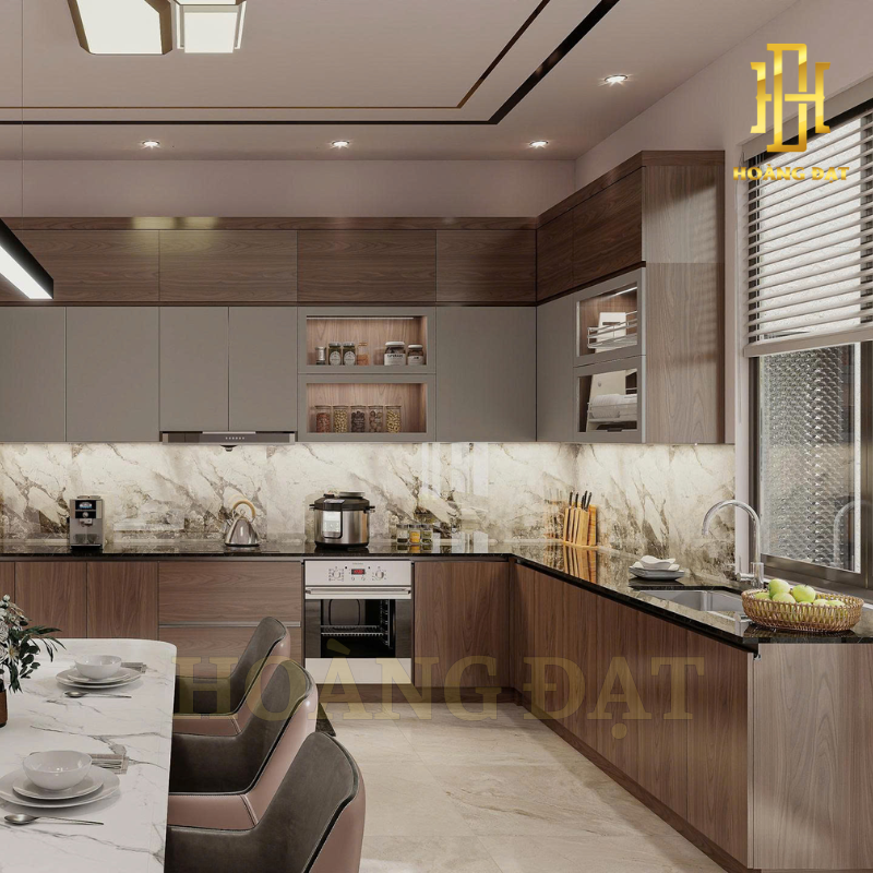 Tủ bếp hiện đại gỗ công nghiệp Hoàng Đạt - TBG011
