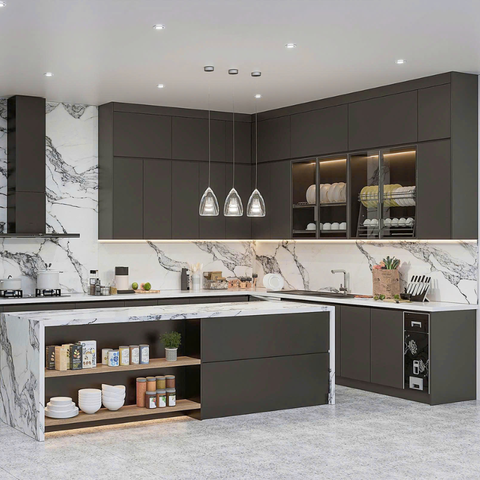 Tủ bếp hiện đại gỗ công nghiệp Hoàng Đạt - TBG001