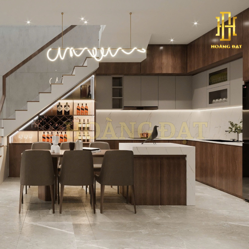 Tủ bếp hiện đại gỗ công nghiệp Hoàng Đạt - TBG002