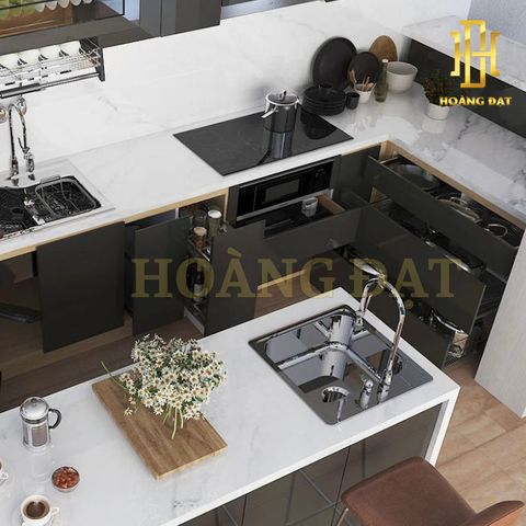 Tủ bếp hiện đại gỗ công nghiệp Hoàng Đạt - TBG003