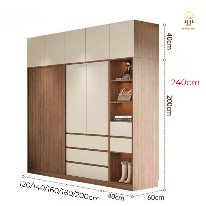 Tủ quần áo gỗ MDF cao cấp Hoàng Đạt - TQA008