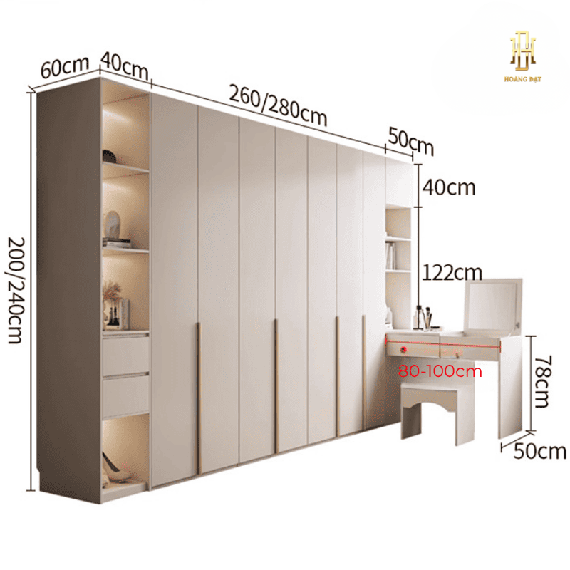 Tủ quần áo gỗ MDF cao cấp Hoàng Đạt (kèm bàn trang điểm) - TQA009