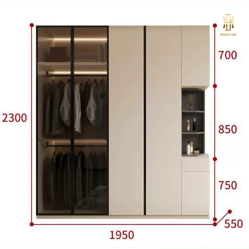 Tủ quần áo gỗ công nghiệp Hoàng Đạt kèm bàn trang điểm - TQA007