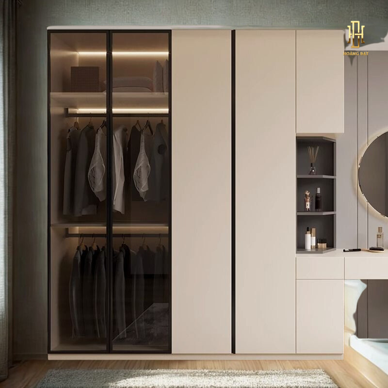 Tủ quần áo gỗ công nghiệp Hoàng Đạt kèm bàn trang điểm - TQA007