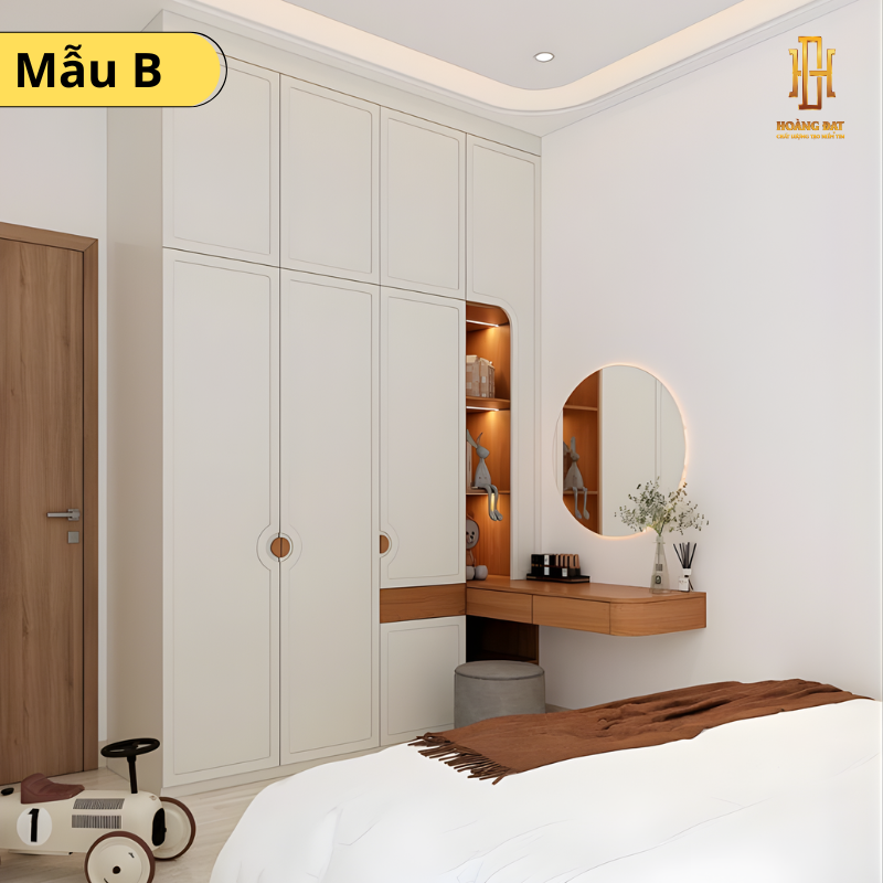 Tủ quần áo gỗ công nghiệp Hoàng Đạt (kèm bàn trang điểm) - TQA011