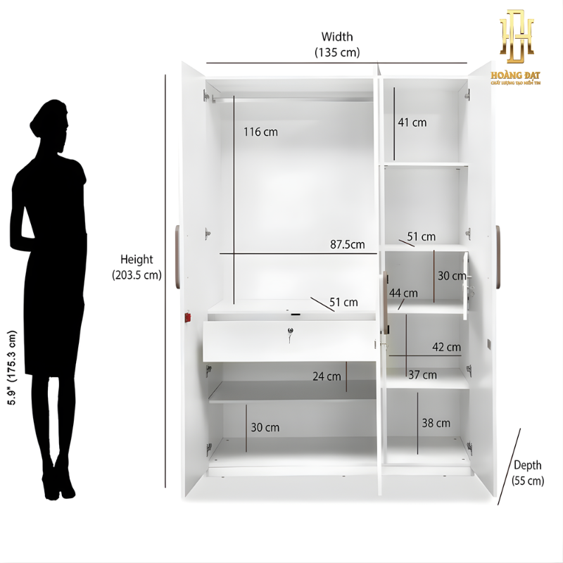 Tủ quần áo gỗ MDF cao cấp Hoàng Đạt - TQA020