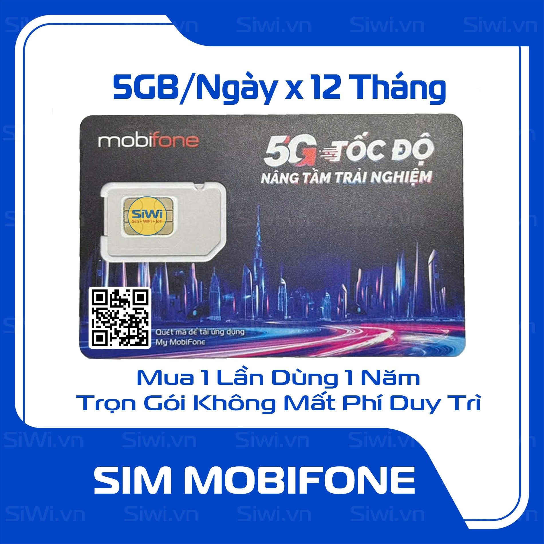  Sim 5G MobiFone 12MDT50 Trọn Gói 1 Năm 5GB/Ngày 