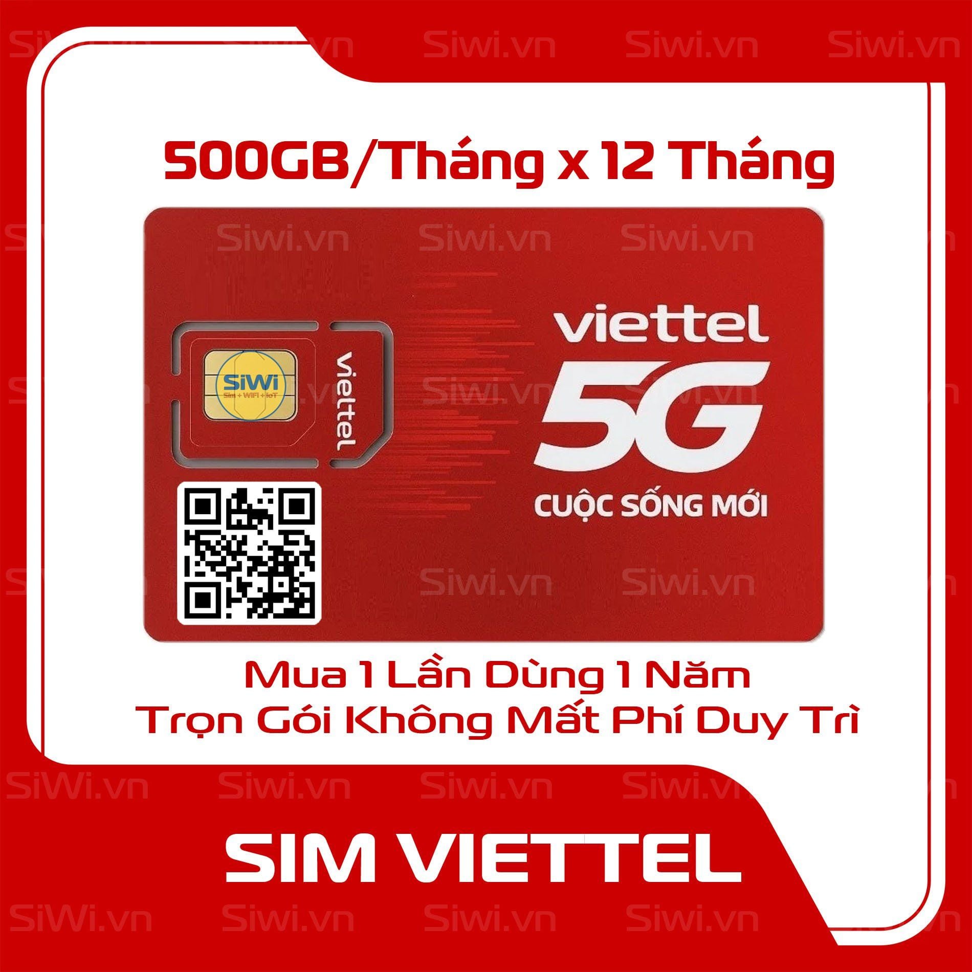  Sim 5G Viettel 12T5G125 Trọn Gói 1 Năm 500GB/Tháng 