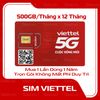  Sim 5G Viettel 12T5G125 Trọn Gói 1 Năm 500GB/Tháng 