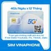  Sim Vina 4GB/N trọn gói 12T Free Tiktok, YT, FB, Zalo (12VIP) 