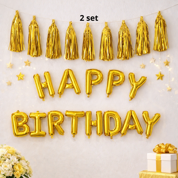  Set 5 chùm tua rua trang trí sinh nhật màu vàng và bạc 