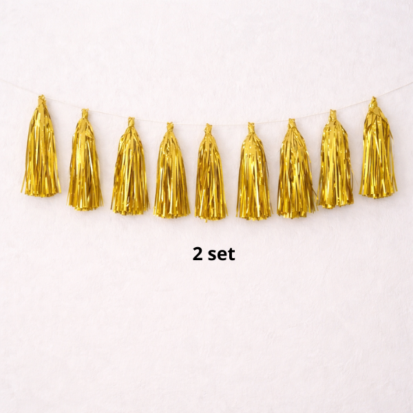  Set 5 chùm tua rua trang trí sinh nhật màu vàng và bạc 