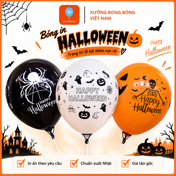  SET BÓNG IN HALLOWEEN 40LI 9INCH BÓNG TRÒN CAO SU IN 1 MẶT 5 MẶT TRANG TRÍ TIỆC SỰ KIỆN LỄ HỘI 