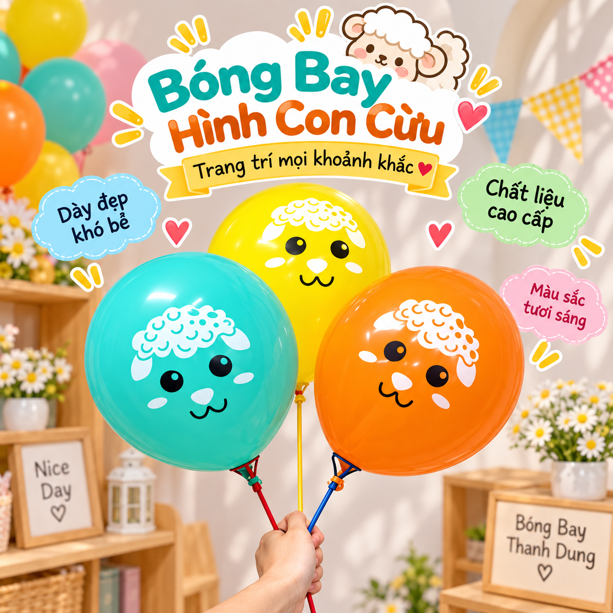  BÓNG BAY IN HÌNH DÊ CỪU MẪU MỚI 2027 – BÓNG TRANG TRÍ TẾT, BÓNG HÌNH CON DÊ CỪU NHIỀU MÀU 