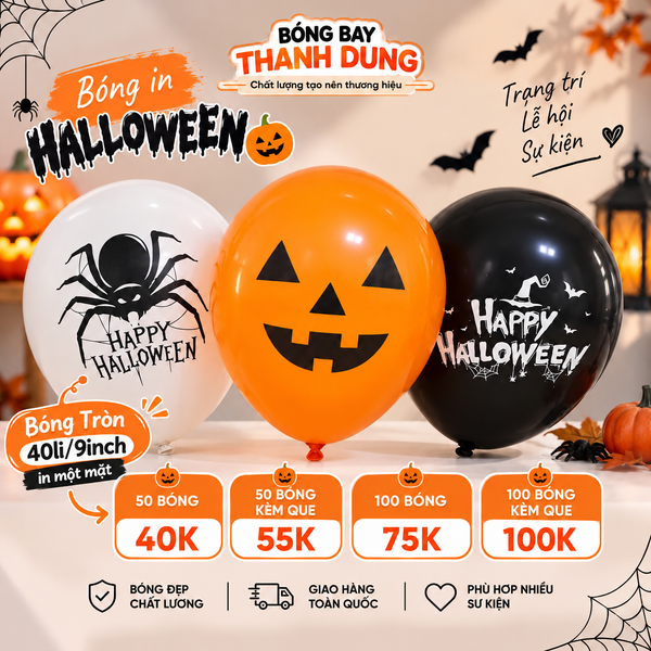  SET BÓNG IN HALLOWEEN 40LI 9INCH BÓNG TRÒN CAO SU IN 1 MẶT 5 MẶT TRANG TRÍ TIỆC SỰ KIỆN LỄ HỘI 