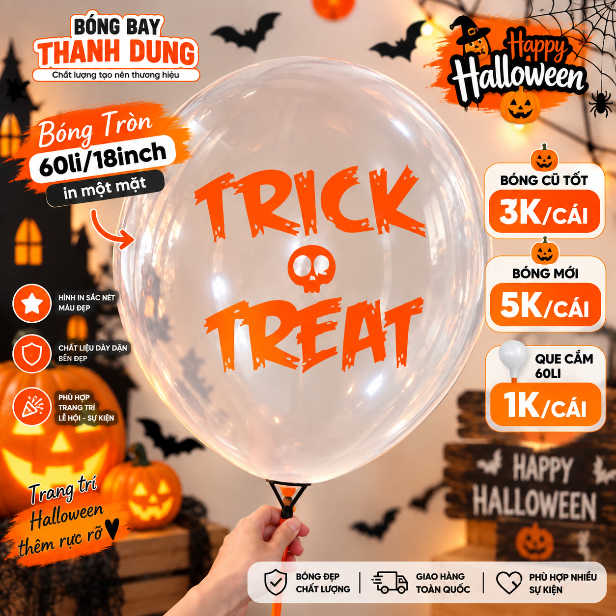  SET BÓNG IN HALLOWEEN 40LI 9INCH BÓNG TRÒN CAO SU IN 1 MẶT 5 MẶT TRANG TRÍ TIỆC SỰ KIỆN LỄ HỘI 