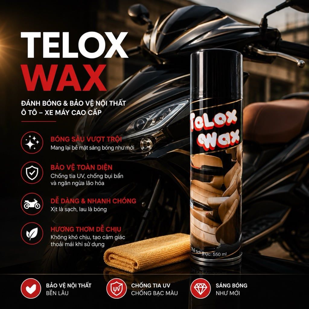  Chai Xịt Bóng Telox Wax 550ml Làm Sáng Bóng Bay, Dưỡng Nhựa Thanh Dung 
