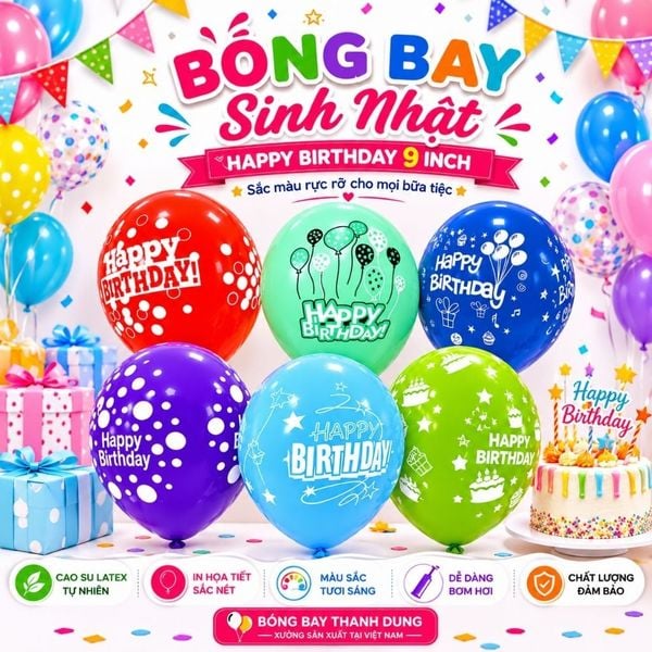  Bóng Bay Sinh Nhật 9 Inch 2.3g Cao Cấp Đủ Màu | [Bong Bóng Thanh Dung] 
