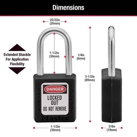  Khóa LOTO Ổ khóa an toàn Điện cùm thép 38mm Master Lock 410BLK 