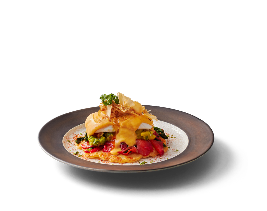  SALMON OKONOMIYAKI BENEDICT 