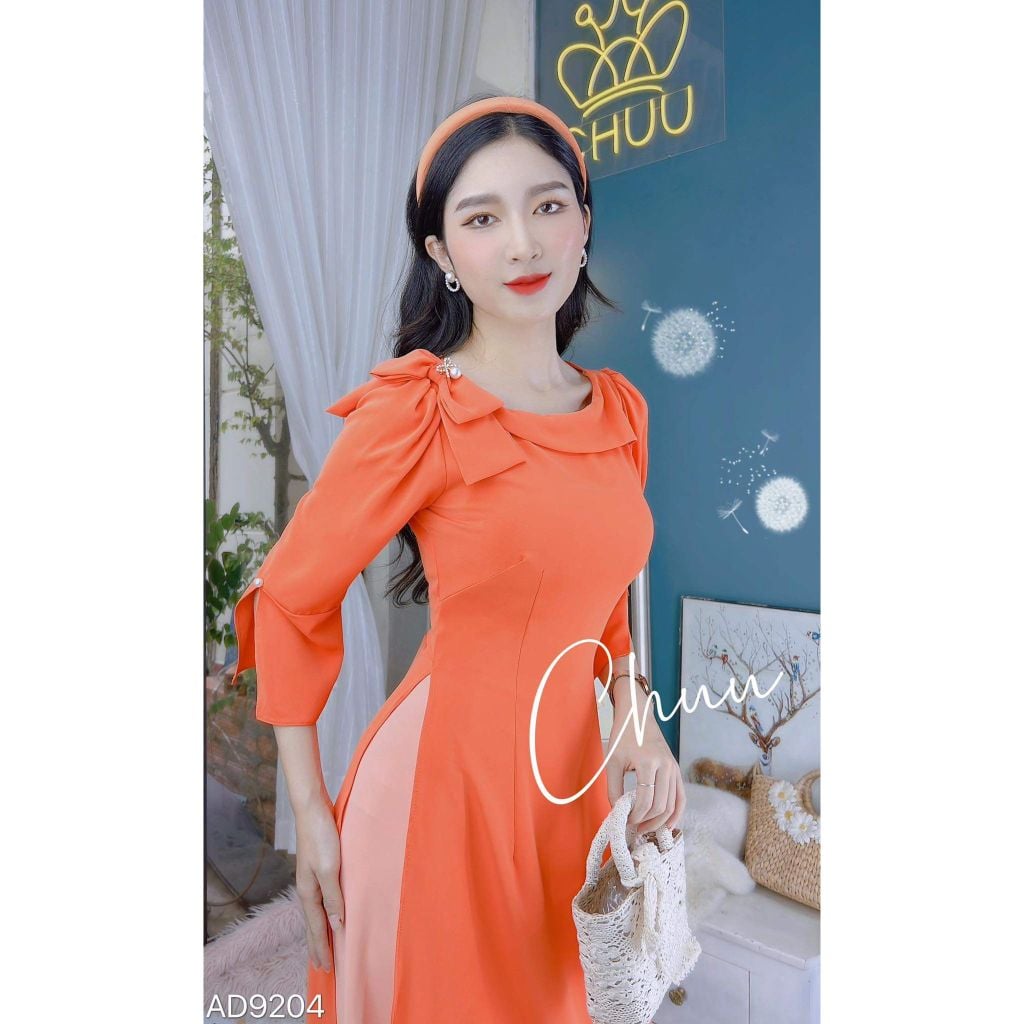 Áo Dài Cổ Thuyền Nơ Vai AD9204 (áo lẻ)