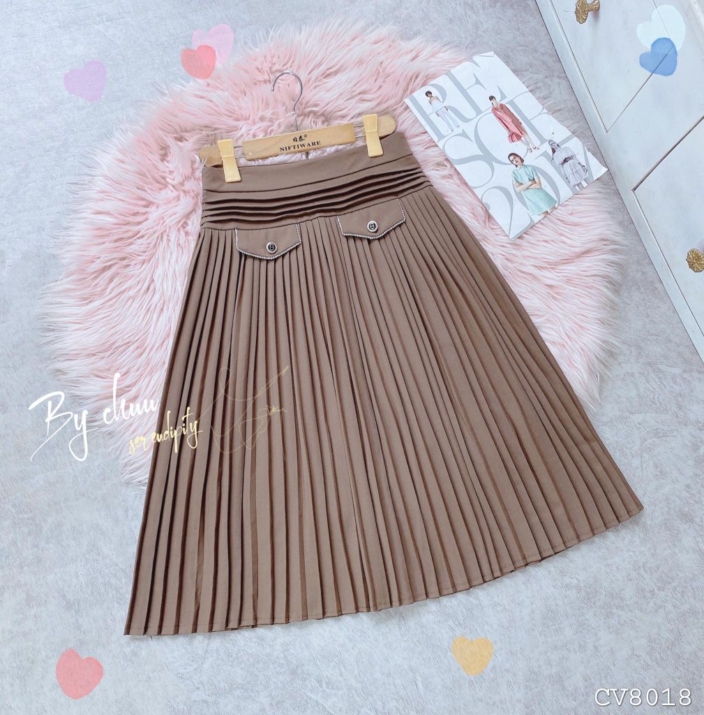 Chân Váy Midi 2 Nắp Nút CV8018