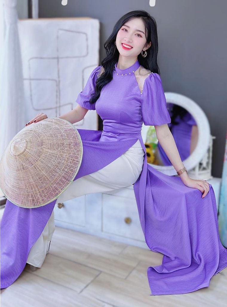 Áo Dài Pha Lưới Cổ Trụ AD8032 (áo lẻ)