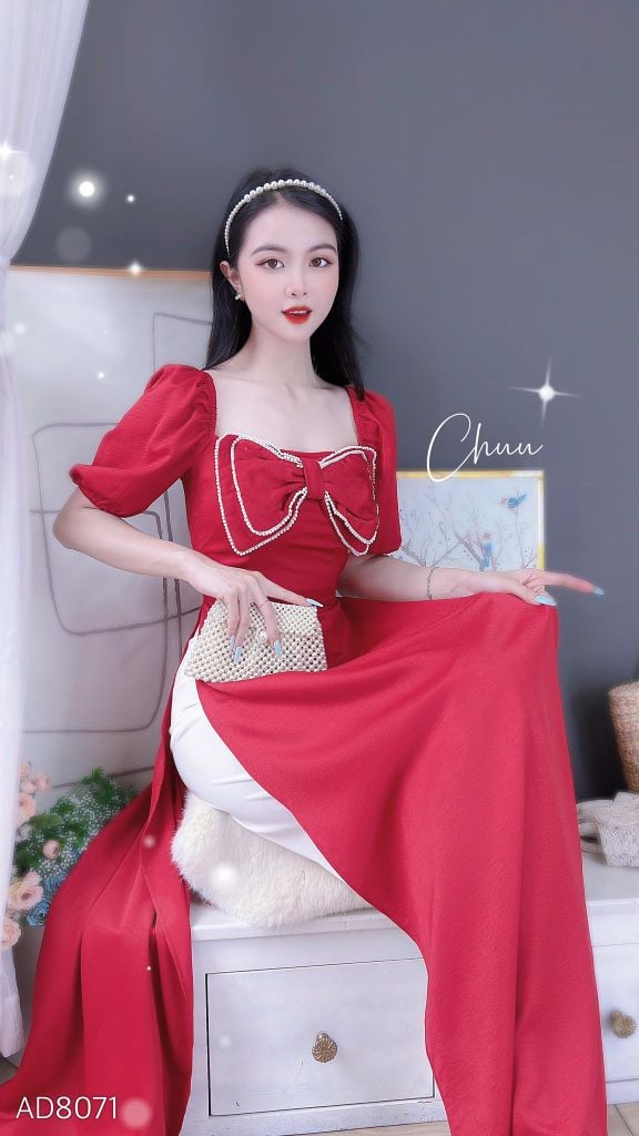 Áo Dài Nơ To Ngọc Châu AD8071 (áo lẻ)