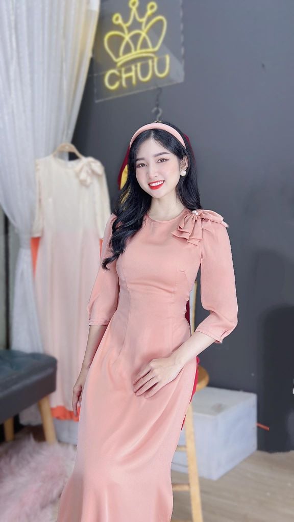 Áo Dài Nơ Vai Ngọc AD8020 (áo lẻ)