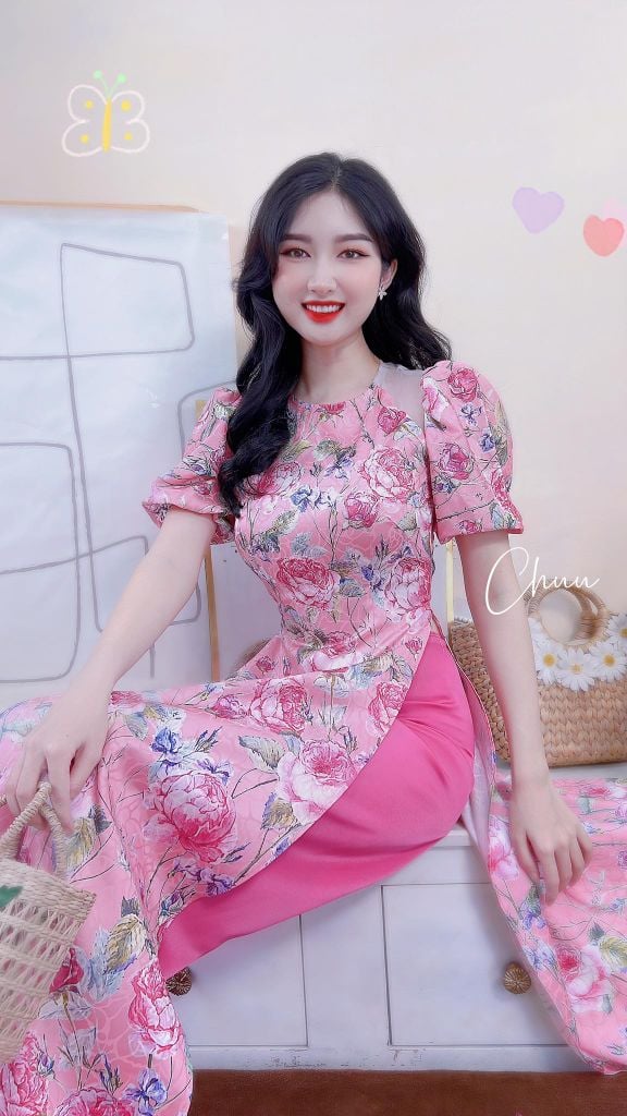 Áo Dài Vai Phối Lưới Tam Giác AD8084 (áo lẻ)